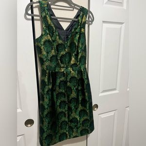 Jcrew Green Peacock Jacquard Dress